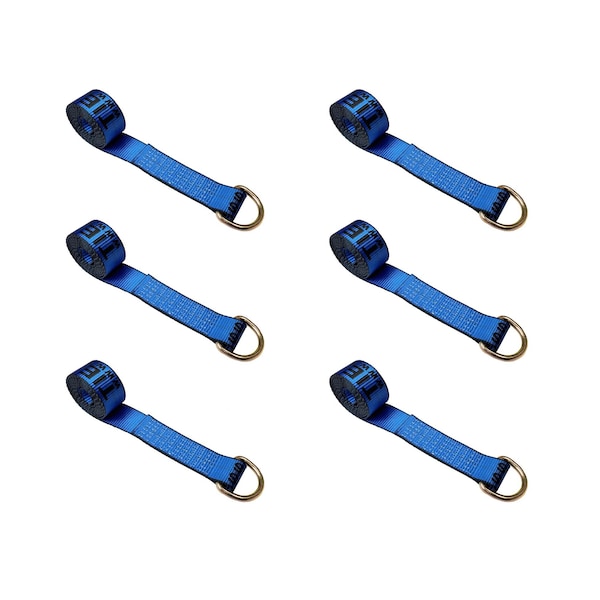 2" x 10' Lasso Strap w/ D Ring Auto Tie Down Wheel Lift Tow Truck Trailer Blue, 6PK